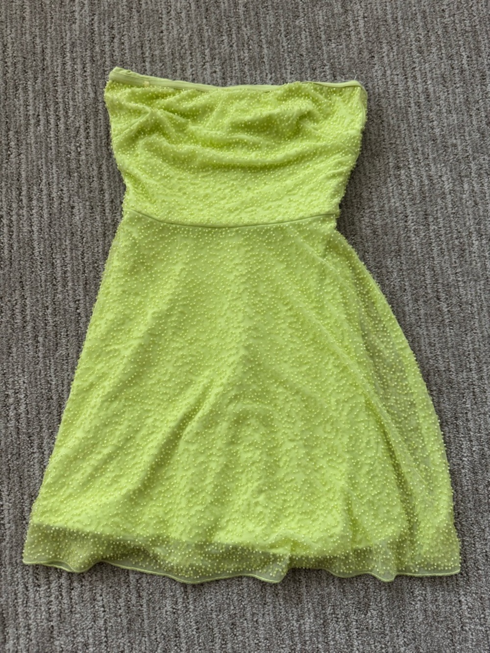 Oh Polly Strapless Neon Yellow Beaded Skater Dress